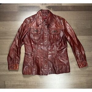 Vintage Women's Dark Red Leather Jacket